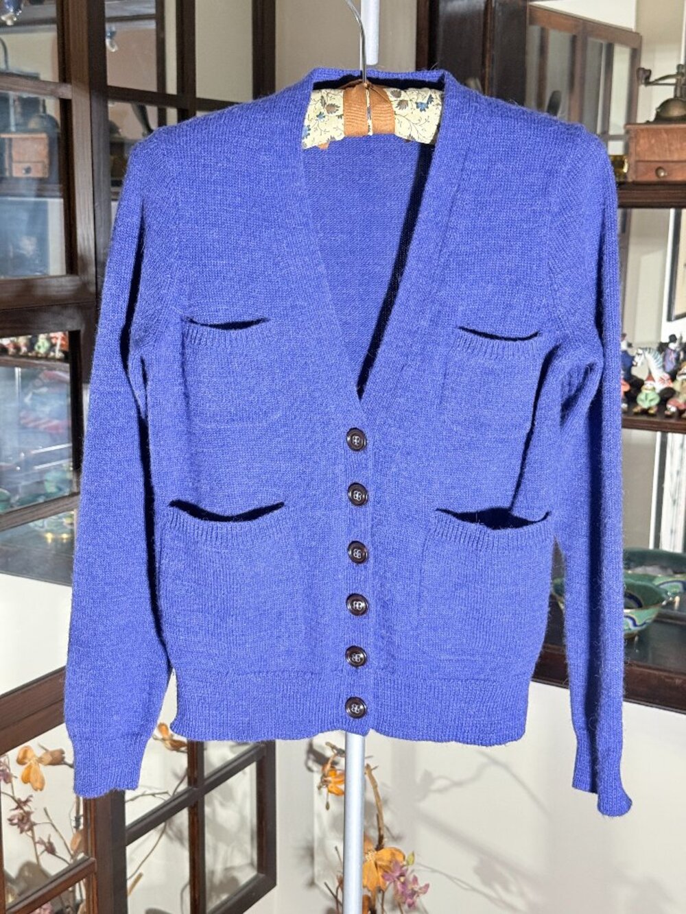 Wallace Women's Sweater Purple Wool Alpaca Blend Button Cardigan Pockets Size S